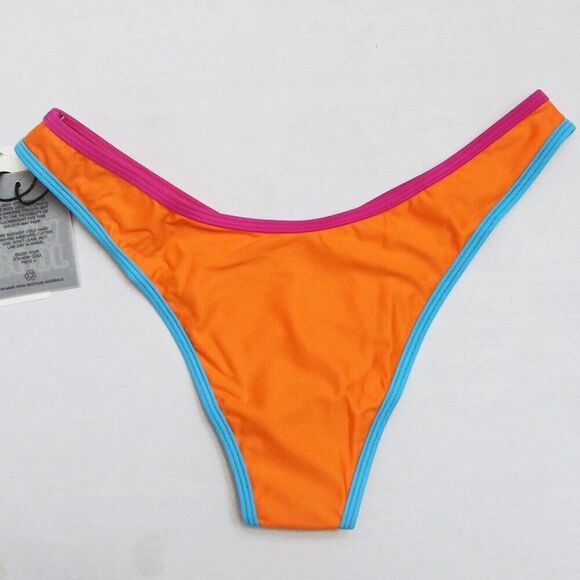 IT'S NOW COOL The 90s Duo Bikini Bottom Cheeky Bright Colorful Orange Sz L NWT - Picture 5 of 11